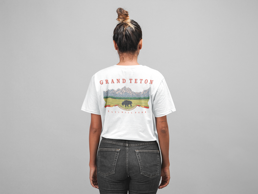 Vintage Grand Teton National Park Back Graphic Tee Shirt